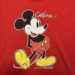Vintage 80s Velva Sheen Mickey Mouse California Shirt Large Men Disney USA‎ Red